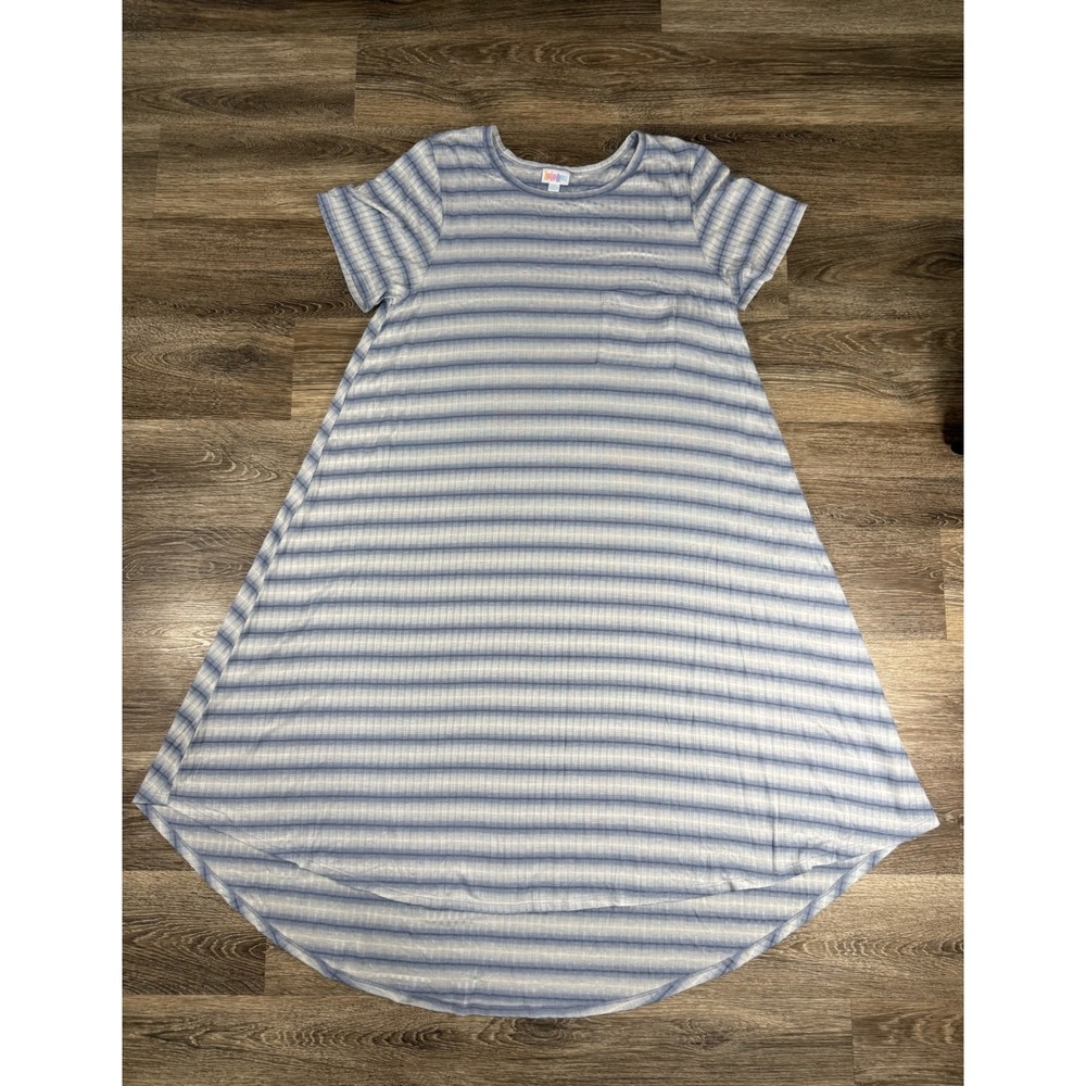 LuLaRoe Blue and White Striped High-Low Dress